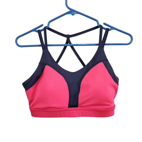 Bright Pink Coral and Gray Grey Colorblock Strappy Sportsbra Adjustable Band - Picture 1 of 4